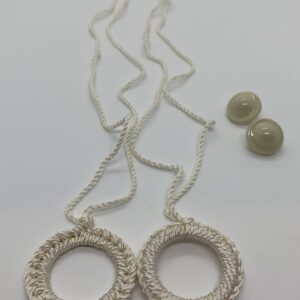 Two Cream Shade Pulls with 2 Higbee Buttons for attaching to Shade, (61-75H) #105