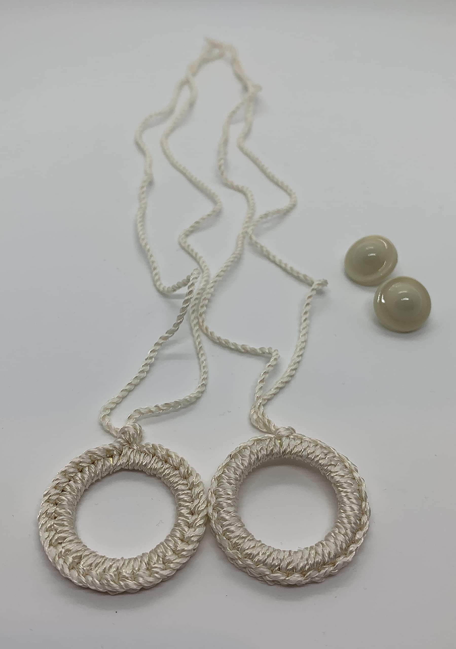 Two Cream Shade Pulls with 2 Higbee Buttons for attaching to Shade, (61-75H) #105