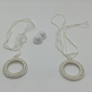 Two White Shade Pulls with 2 Higbee Buttons for attaching to Shade, (61-75H) #104