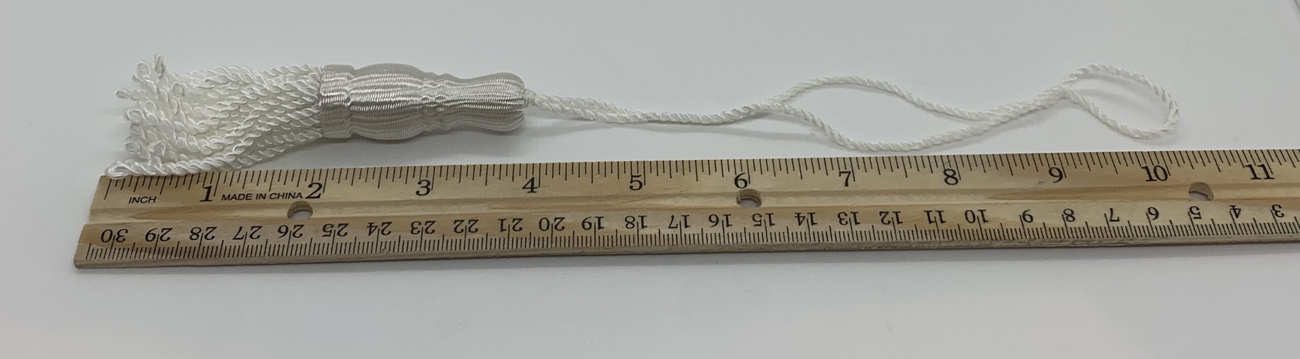 One White Colonial 4" Tassel Shade Pull w/Higbee Button for roller shades, #50H (#115) - Image 2