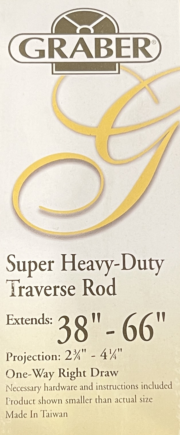 Graber Super Heavy-Duty Traverse Rod, Extends 38"-66", Projection: 2 3/4"-4 1/4", One-Way Right Draw, #0-659-1, Sold Individually