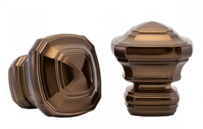 Kirsch Designer Metals 1 3/8 inch Anubis Finials, 1 Pair, #1831941, Color: Caramel
