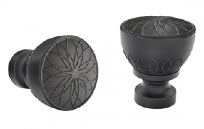 Kirsch Designer Metals 1 3/8 inch Calla Finials, 1 Pair, #1831852, Color: Black