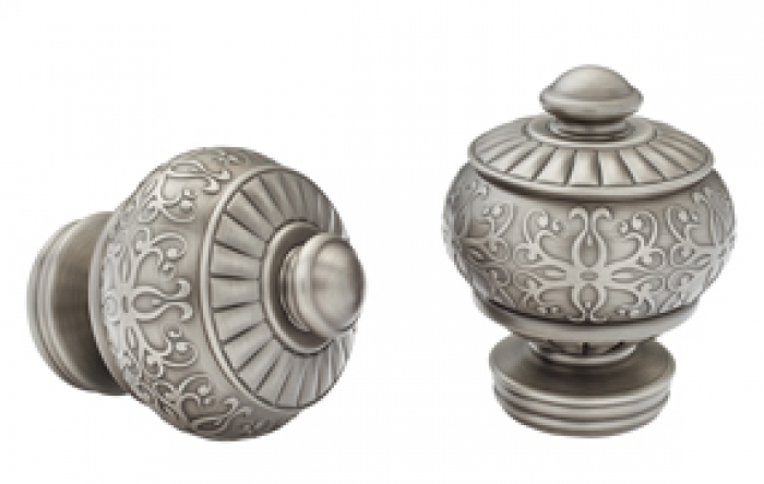 Kirsch Designer Metals 1 3/8 inch Cheyenne Finials, 1 Pair, #1831864, Color: Antique Silver