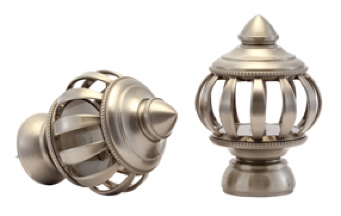 Kirsch Designer Metals 1 3/8 inch Legion Finials, 1 Pair, #1832064, Color: Satin Nickel
