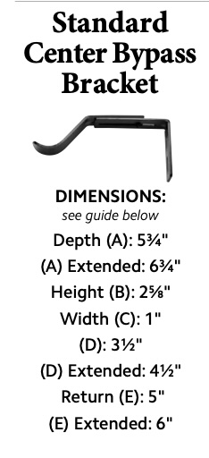 Kirsch Designer Metals 1 3/8" Standard Center Bypass Bracket, Sold Individually, #1832040, Color: Brushed Bronze