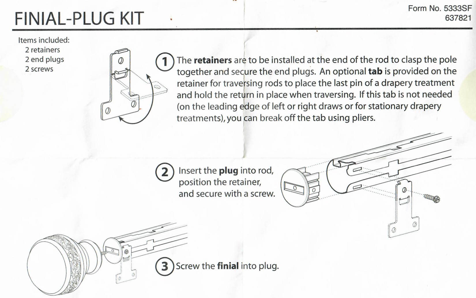 Kirsch Finial Plug Kit for Designer Metals & Decorative Traverse Rods, 1 Pair (#812) - Image 2